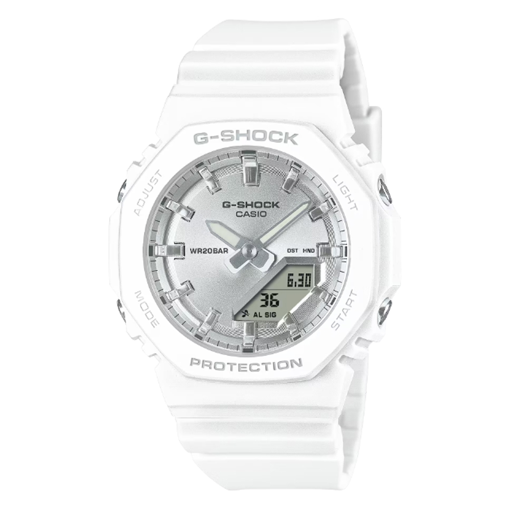 CASIO 卡西歐 G-SHOCK WOMEN 迷你農家橡樹 時尚全白雙顯錶 GMA-P2100VA-7A