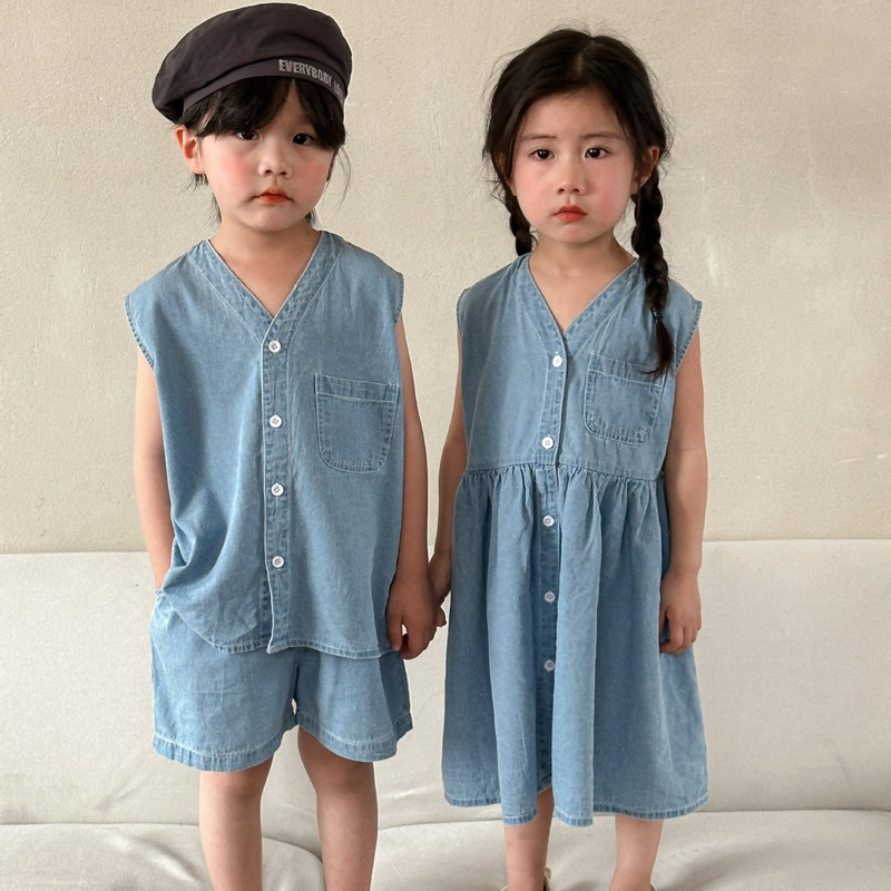 溫妮愛購物🎀男童 女童 韓系 夏季新款 牛仔套裝組 牛仔背心裙