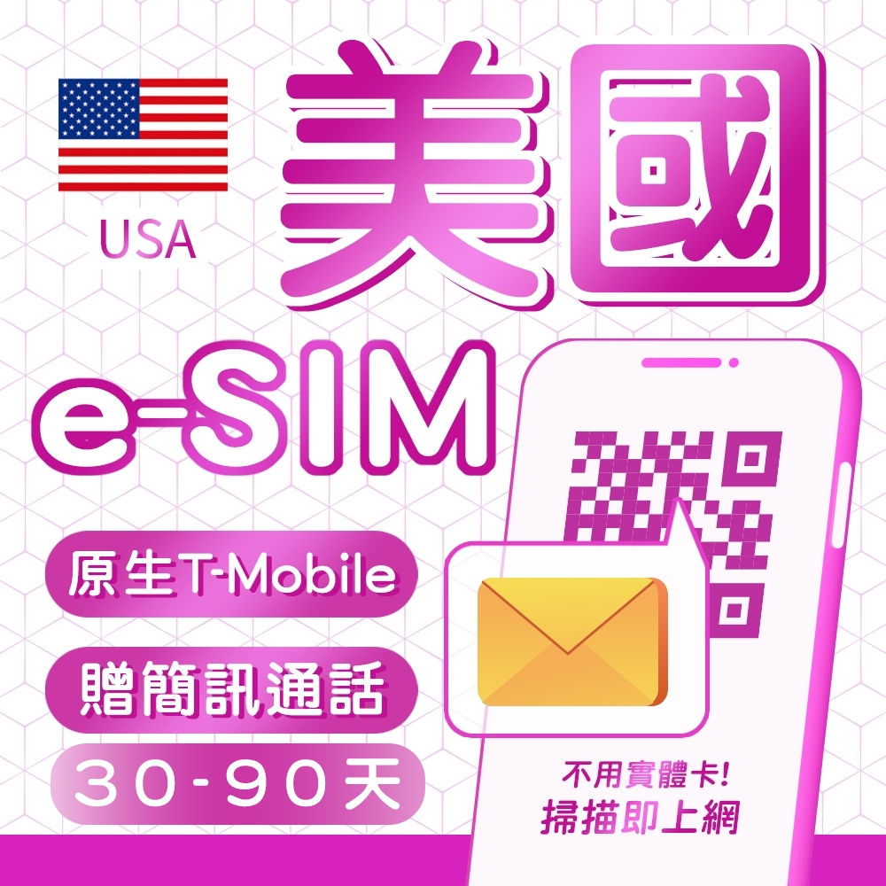 eSIM 美國網路電話卡 長天數 贈通話簡訊 美國吃到飽不降速 美加墨三地通 美加墨eSIM 免換線路20-90天