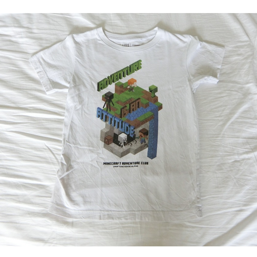 【Uniqlo】(男童) 140公分MINICRAFT聯名 白色短袖T恤 (版型較小，約130公分可穿)