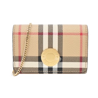 BURBERRY 經典格紋帆布可拆式鏈帶卡片斜揹包(卡其)｜100%原廠真品｜JS Maxx官方旗艦館