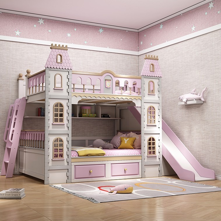 《絜榆品選》色公主王子城堡 兒童雙層床 梯櫃 溜滑梯 托床