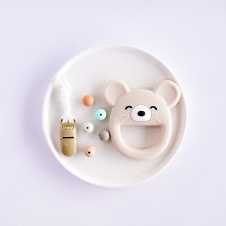 臺灣 pink and blue 17CM DIY 米色老鼠固齒器+奶嘴鏈 (需自行串珠)