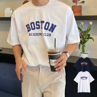 [HYC] 韓國 BOSTON 波士頓 城市 短袖 T恤 上衣 韓系簡約 情侶 印花短T 韓國男裝 純棉 五分袖 寬鬆