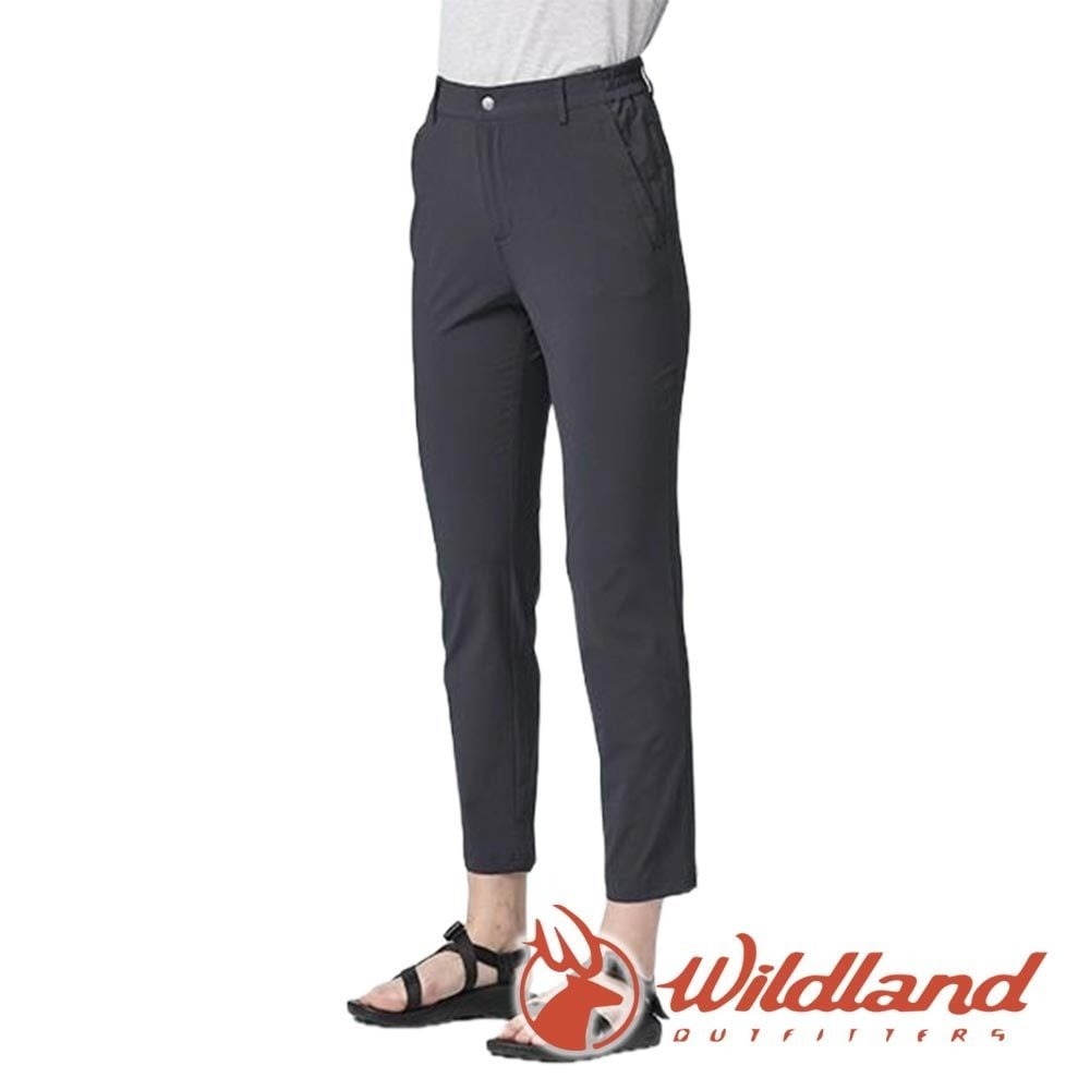 【wildland 荒野】女彈性COOLMAX透氣抗UV機能褲『藍黑色』0B21323