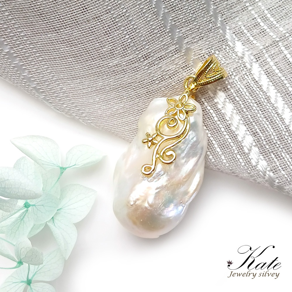 貴氣大顆巴洛克花朵天然珍珠項鍊 手工設計 現代都會風 珍珠項鍊 異形珍珠 輕奢珍珠項鍊/生日禮物情人禮/KATE銀飾