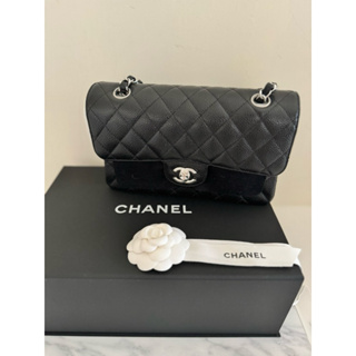 Chanel classic flap CF23黑銀荔枝皮經典口蓋包-全新