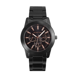 Relax Time 三眼系列 黑框 黑面 玫瑰金刻度 不鏽鋼錶帶 三眼腕錶 手錶 男女適用-R0800-16-10X