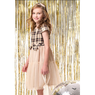 金安德森/春夏商品/女童洋裝 格紋短袖洋裝 氣質學院風 紗裙洋裝 畢業典禮 花童洋裝 332104