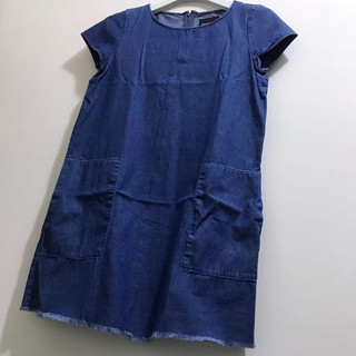 Vintage古著：ZARA TRF法式復古雙側大口袋抽鬚下襬包袖丹寧牛仔洋裝/連衣裙/連身裙/娃娃