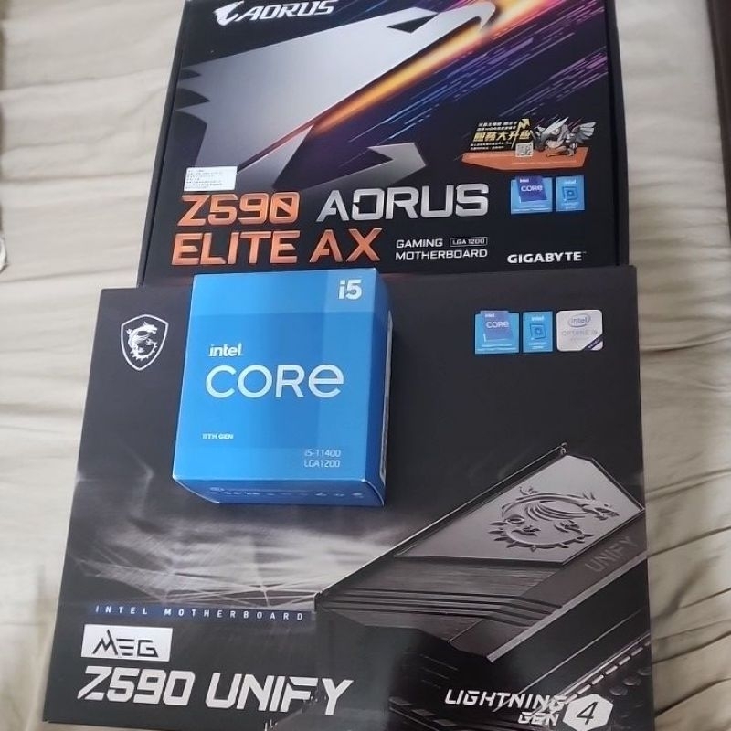 9成新僅面交不拆賣）主機板Z590 Unify/Z590 Aorus Elite Ax/i5 11400  Cpu