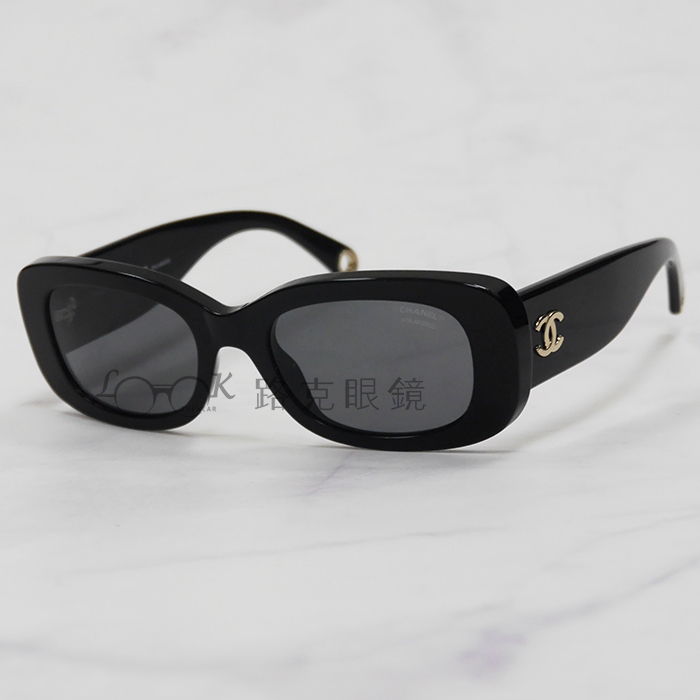【LOOK路克眼鏡】Chanel 香奈兒 太陽眼鏡 黑色 偏光鏡片 附珍珠式樣鏈 CH5488 622 T8