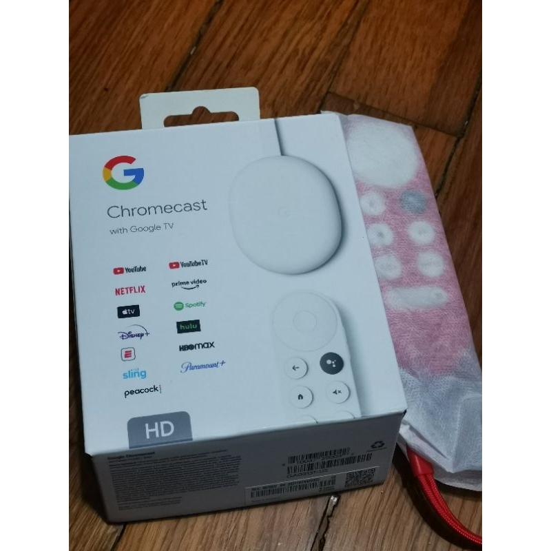 二手Chromecast 4代 with Google TV HD盒裝含紅色保護套