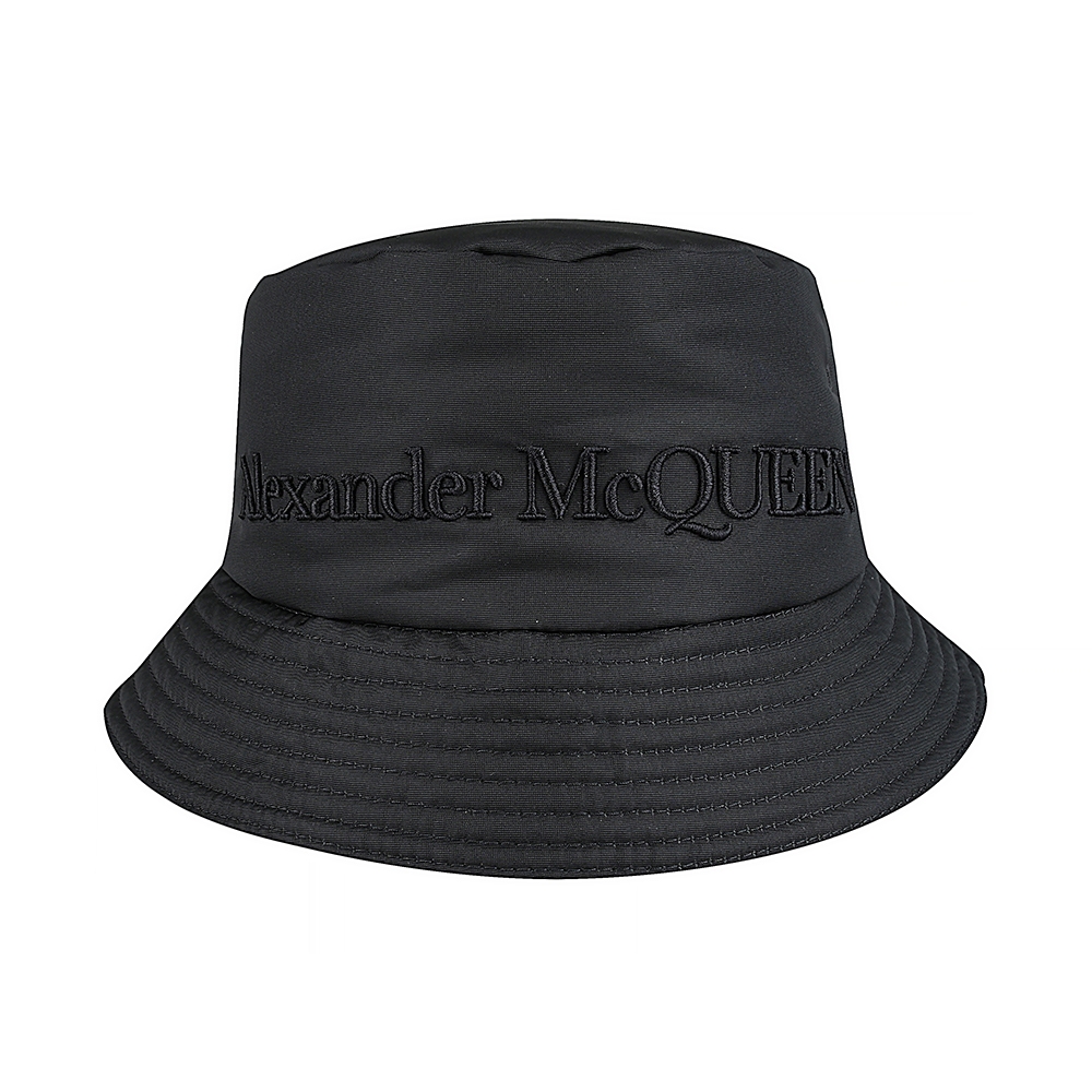 ALEXANDER McQUEEN立體字母刺繡LOGO壓扣裝飾設計滌綸漁夫帽(黑)