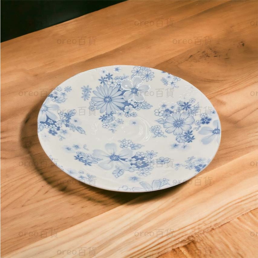日本製 美濃燒【有古窯】菊藍 8汁皿 深盤 盛盤 汁盤 碗盤