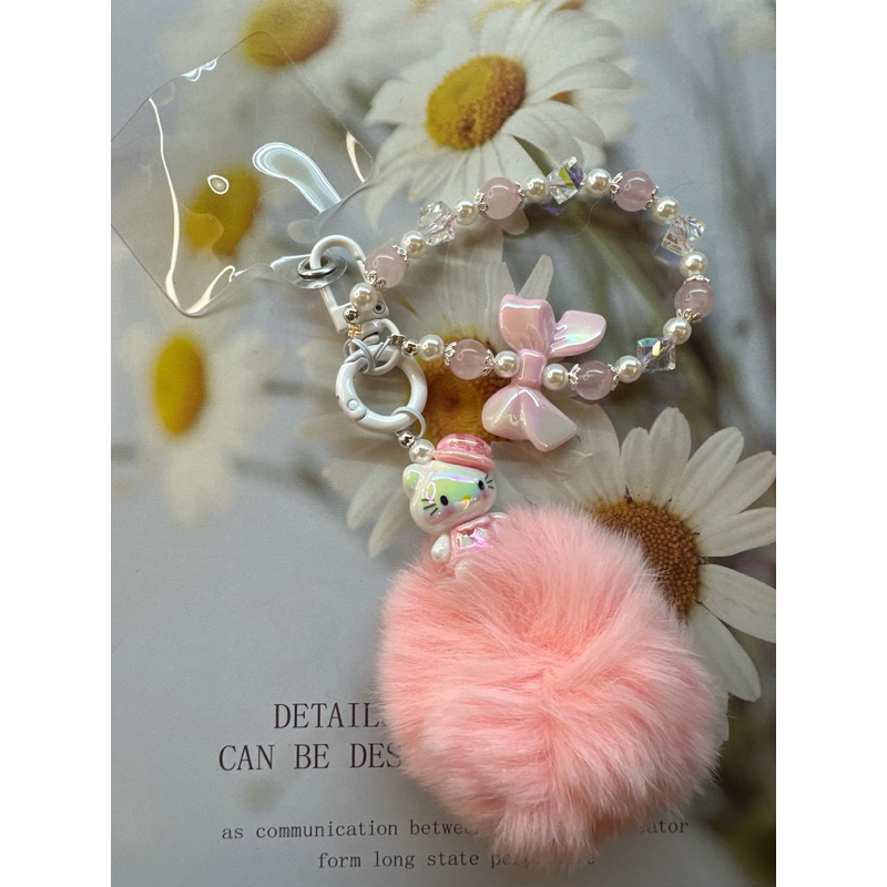 粉水晶/奧地利水晶/壓克力配件粉色毛毛球手機掛/鑰匙圈