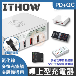 ITHOW 桌上型 多孔充電器 PD 充電頭 氮化鎵 多洞 快充 豆腐頭 USB 車充 車用 適用 蘋果 三星 OPPO