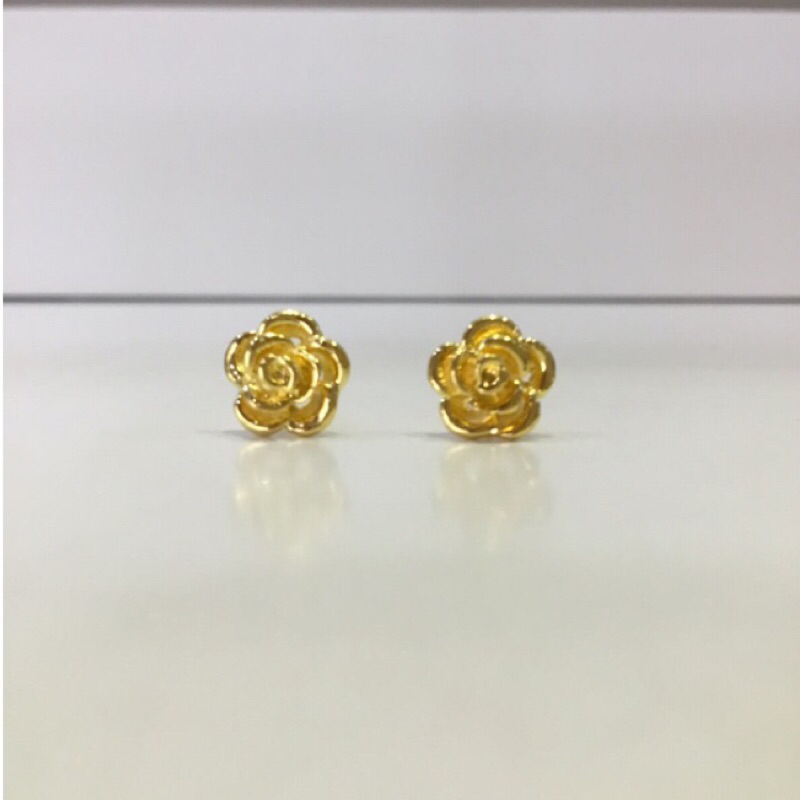 「瑞安珠寶」9999純金玫瑰花時尚造型設計黃金耳環