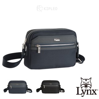 【Lynx】美國山貓 橫式側揹包 十字紋牛皮嚴選1000D防潑水尼龍斜揹包 共2色3尺寸 LY29-6282/84/85