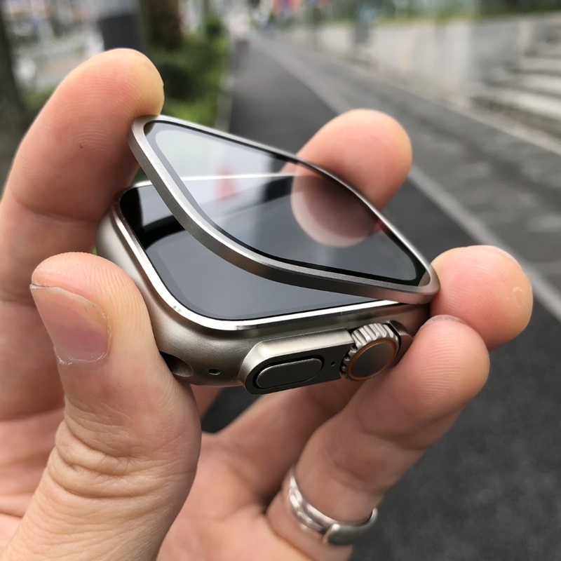 鋁合金邊框+鋼化膜 手錶保護膜 適用 Apple Watch 9 Ultra 保護貼 49mm 蘋果 49mm手錶保護貼