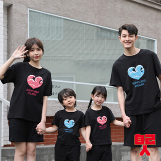 【自己人】 家庭裝 夏季純棉上衣 純棉大尺碼 親子裝短袖 親子出遊度假 韓版寬鬆運動撞色t XGT短袖 海浪愛心