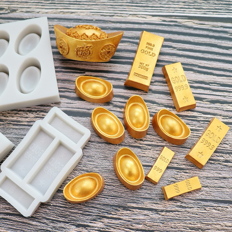 中式金條Gold bars元寶翻糖矽膠模具/999黃金液態3D矽膠模/DIY巧克力矽膠模/干佩斯造型模/烘焙裝飾模具