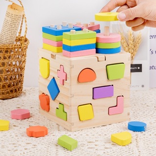 台灣出貨🎁積木 形狀配對盒 敲球智力盒 套柱積木 兒童益智玩具 智力盒形狀 多孔形狀認知配對 寶寶積木 蒙特梭利教具