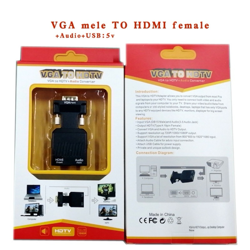 VGA轉 HDMI帶音源 轉接頭 高清 1080P HDMI母 轉 VGA公 帶電源 轉換器 轉換頭 影音轉換