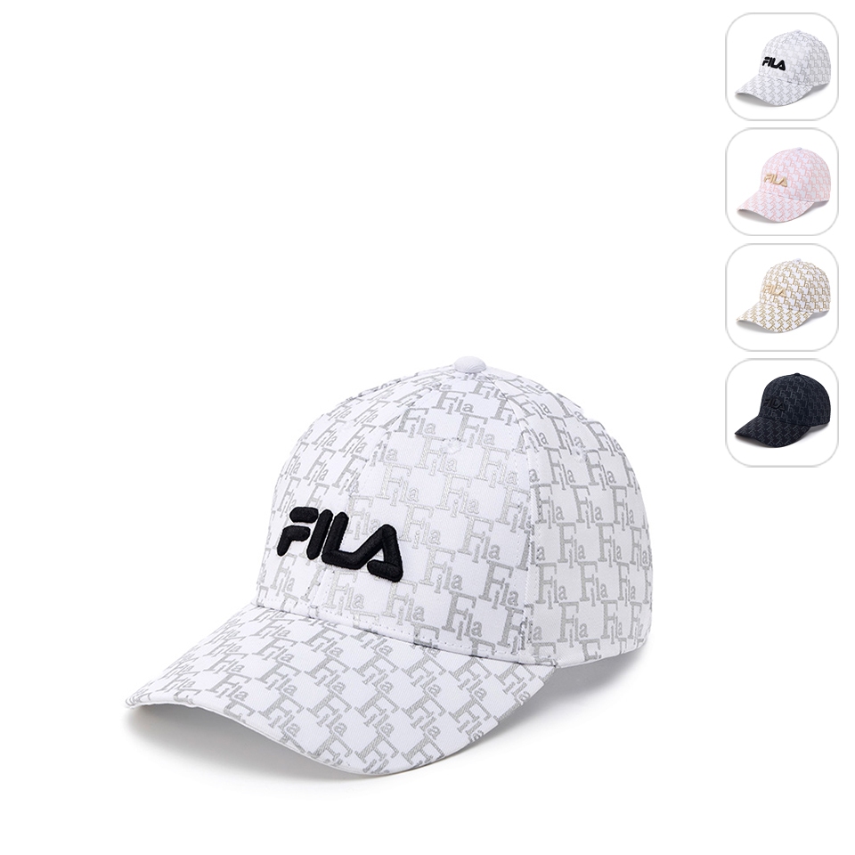 【FILA】滿版老花LOGO帽棒球帽-白色 HTX-5103-WT