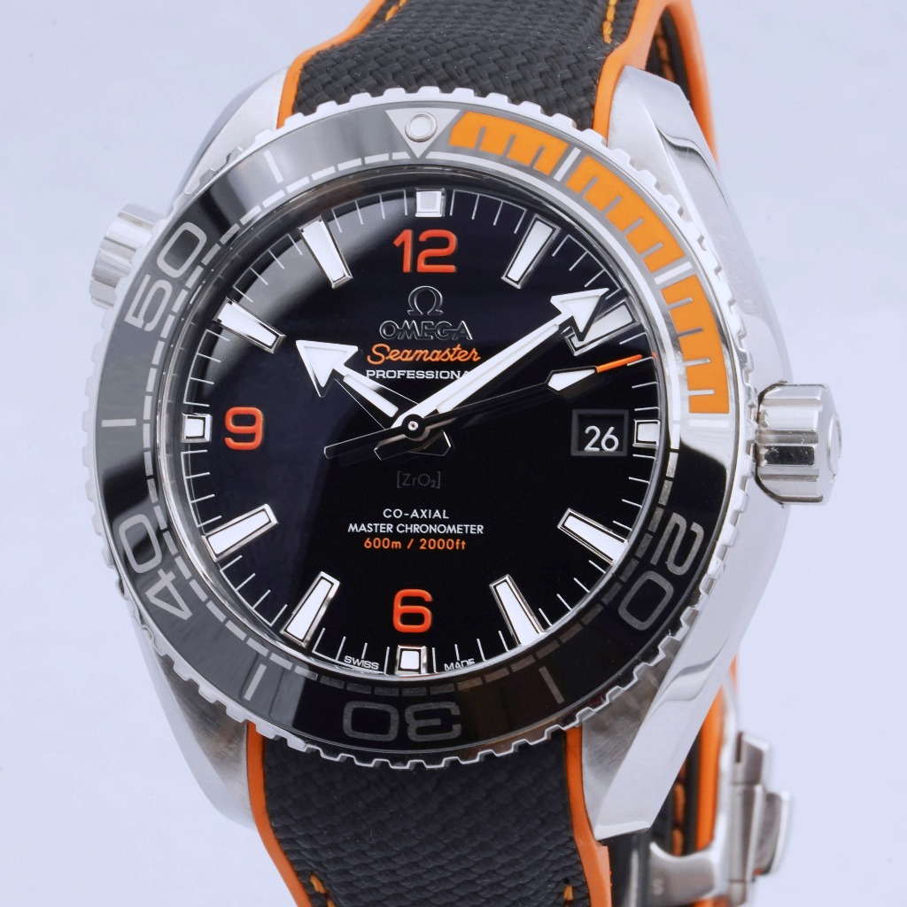 Omega 歐米茄 海馬600米 黑橘橡膠錶帶PLANET OCEAN 600 黑面43.5mm 21532442101