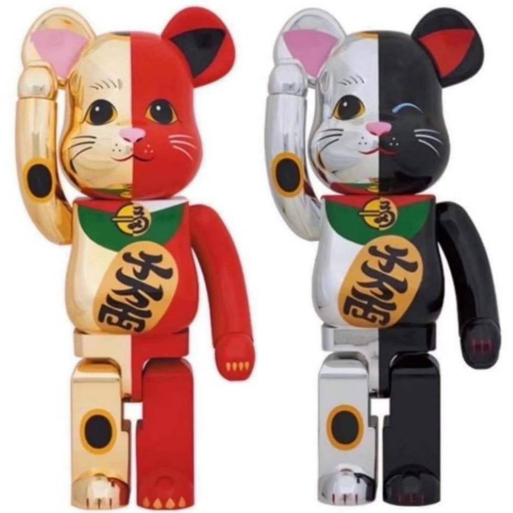 【Q桑】  BE@RBRICK 庫柏利克 一代陰陽貓 招財貓 一對 金紅/銀黑 1000% 70公分 雙箱全新 台灣現貨