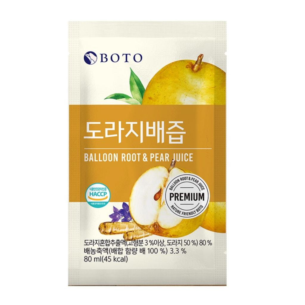 韓國BOTO水梨桔梗汁80ml x30包(天然原汁萃取製作.味道微甜潤喉.適合季節轉換飲用)