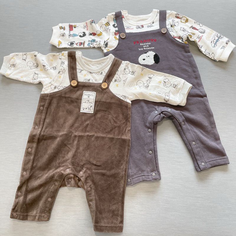 現貨 日本 秋冬 史努比 包屁衣 假兩件 外出款衣服 爬服  保暖衣 0-2歲寶寶 嬰兒