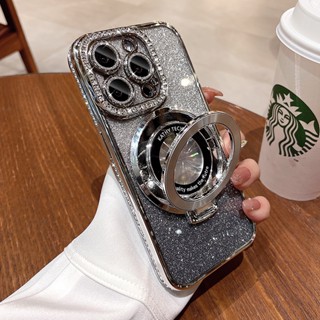 新款磁吸隱形支架iPhone16Promax手機殼i1514Pro女水鑽13Pro全包保護套12高階感11輕奢帶鏡頭膜