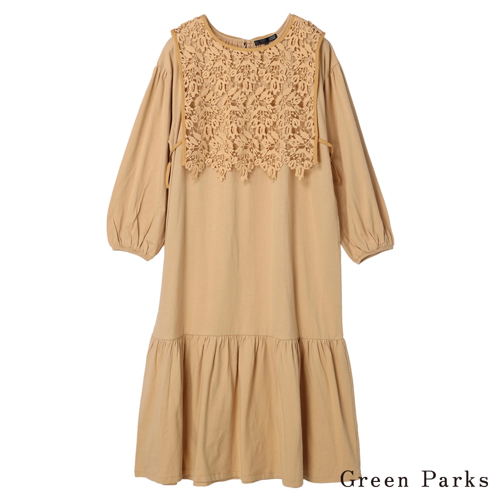 Green Parks 【SET ITEM】繫帶鏤空蕾絲背心+分層式長袖連身洋裝(6P21L1H0200)