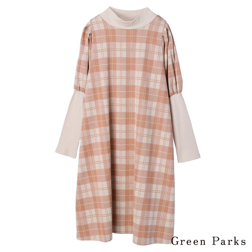 Green Parks 拼接袖口格紋洋裝(6P21L1H0130)