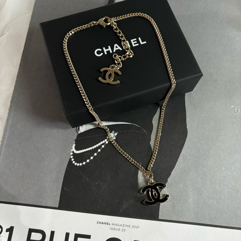 在台現貨🇮🇹27850 香奈兒 Chanel 黑色琺瑯項鍊