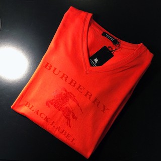 絕版日本黑標新品．BURBERRY BLACK LABEL 日本製 短袖T-SHIRT．短T．大戰馬LOGO．橘紅色