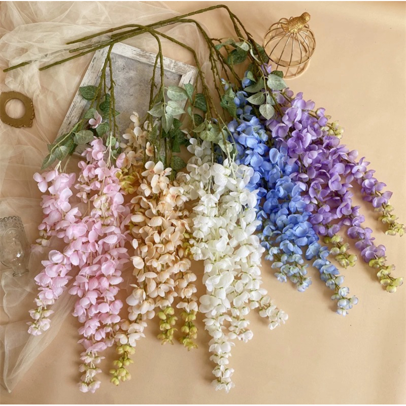 垂吊植物😇婚禮花卉😇阿勃勒吊頂花 5叉豆花藤 婚慶藤蔓 禮堂仿真花 裝飾植物 豆瓣花 紫藤花 綠植壁掛 仿真紫藤花