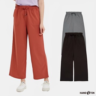 【Hang Ten】女裝-WIDE LEG FIT鬆緊腰頭抽繩縲縈寬版長褲(多色選)