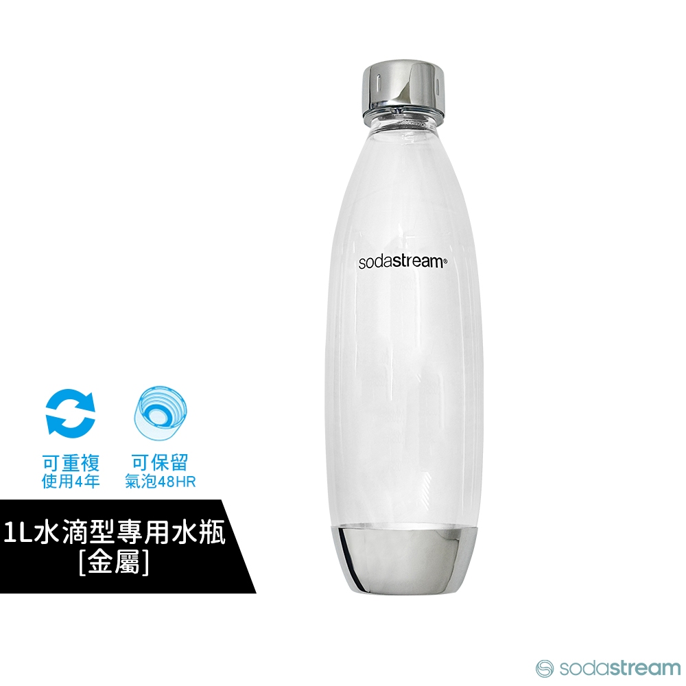 SodaStream 水滴型專用水瓶 1L 金屬 福利品（保存期限到2025/04）