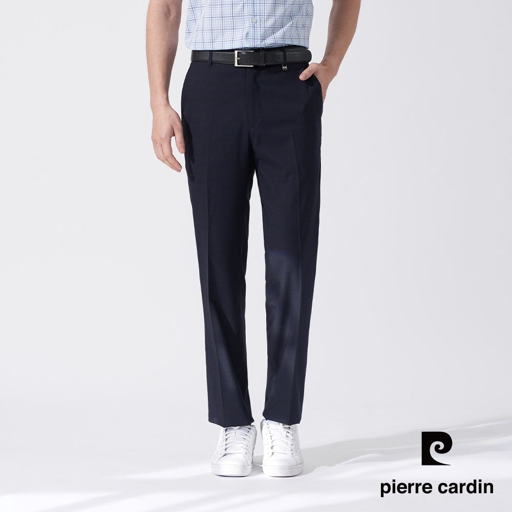 【pierre cardin 皮爾卡登】男款 微彈性暗紋平口西裝褲-丈青色 (5247850-38)