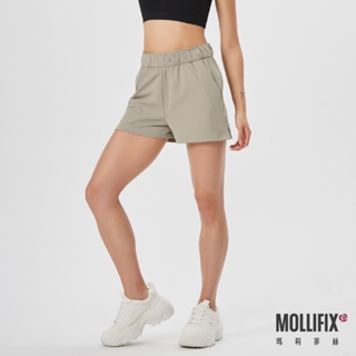 Mollifix 瑪莉菲絲 彈力造型腰頭訓練短褲_3色(黑/鳶尾紫/暖卡其) 、瑜珈褲、短褲、瑜珈服