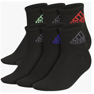 【adidas】Superlite 經典四分之一，輕質透氣襪子，2Y-5Y男孩和女孩（6入裝*1組，黑色/亮紅/半閃綠）