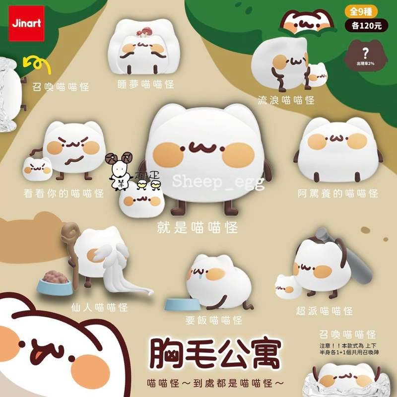 『現貨』羊蛋蛋 轉蛋 扭蛋 正版 Jinart 胸毛公寓 喵喵怪 到處都是喵喵怪 胸毛 公寓 聯名 公仔