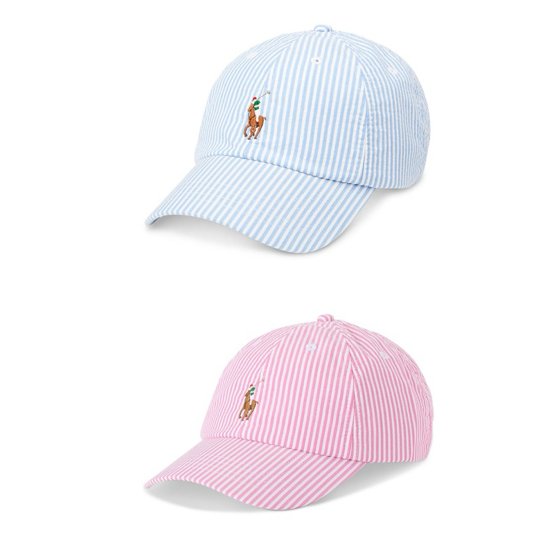 在途🐎Polo Ralph Lauren 2024新款 淺藍/粉紅 小馬 老帽 棒球帽 成人 彩馬 帽子 條紋