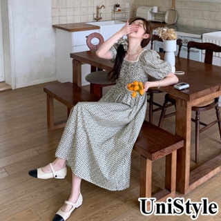 【UniStyle】碎花短袖洋裝 韓系一字領收腰顯瘦泡泡袖 女 ZM139-7037(小碎花)