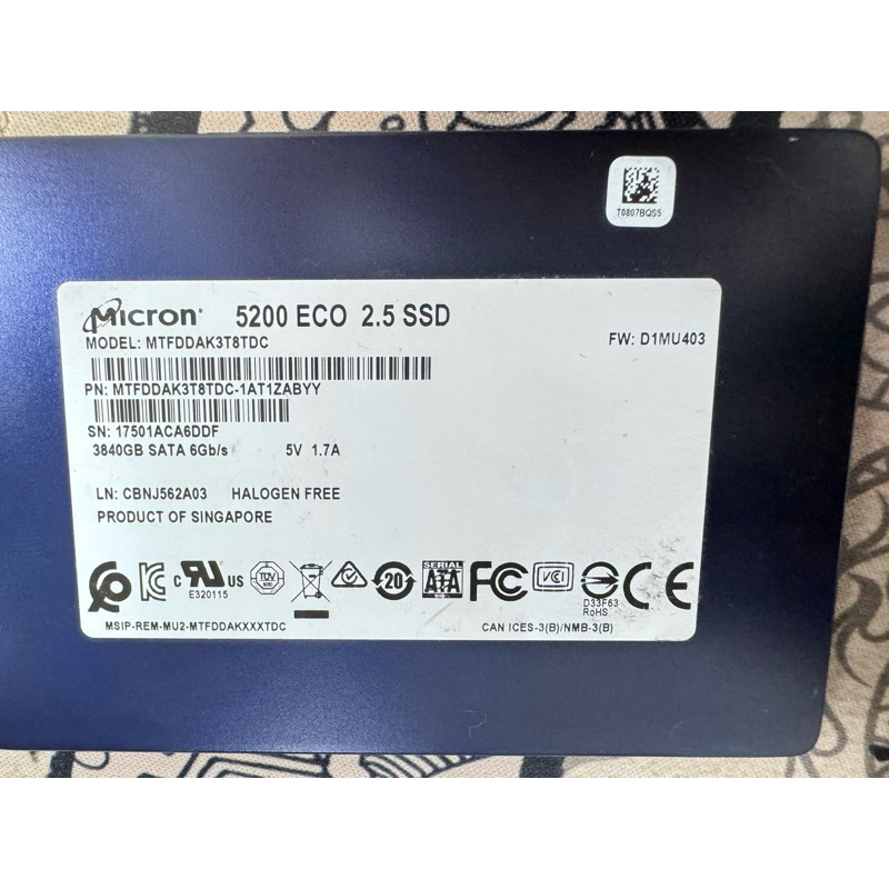 [二手] Micron 5200 ECO 2.5 SATA SSD 3.84TB / 三重內湖松山可面交