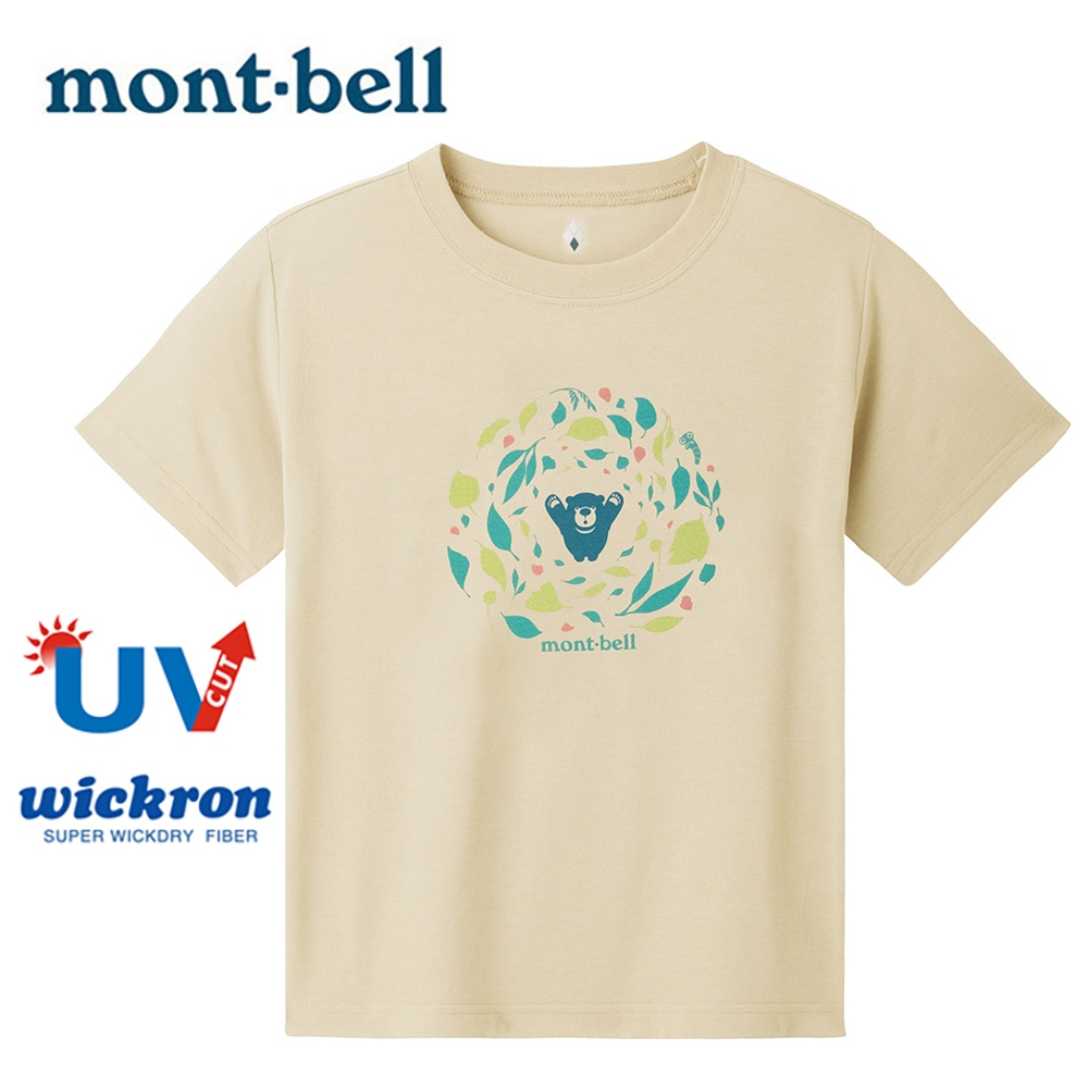 【Mont-bell 日本】WICKRON 短袖排汗衣 葉舞熊 兒童 象牙白 (1114811)｜短袖T恤