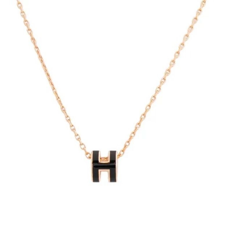 Hermes Mini Pop H pendant 立體橢圓簍空項鍊(黑/玫瑰金)  完整盒裝 2021年購入